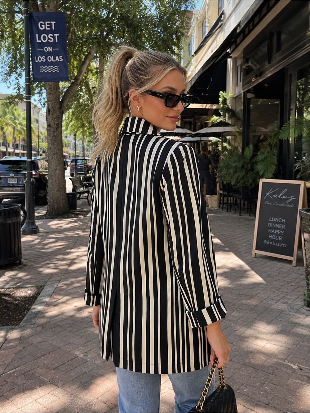 Alice+Olivia Black and White Striped Open-Front Blazer Jacket Size M - Picture 2 of 7